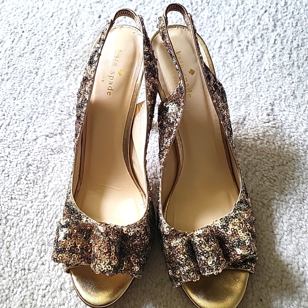 Kate Spade sequin Open toe slingbacks w/bow